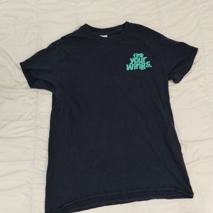 Navy Blue T-Shirt. Front says (find your wings) back says (Do wow things!)